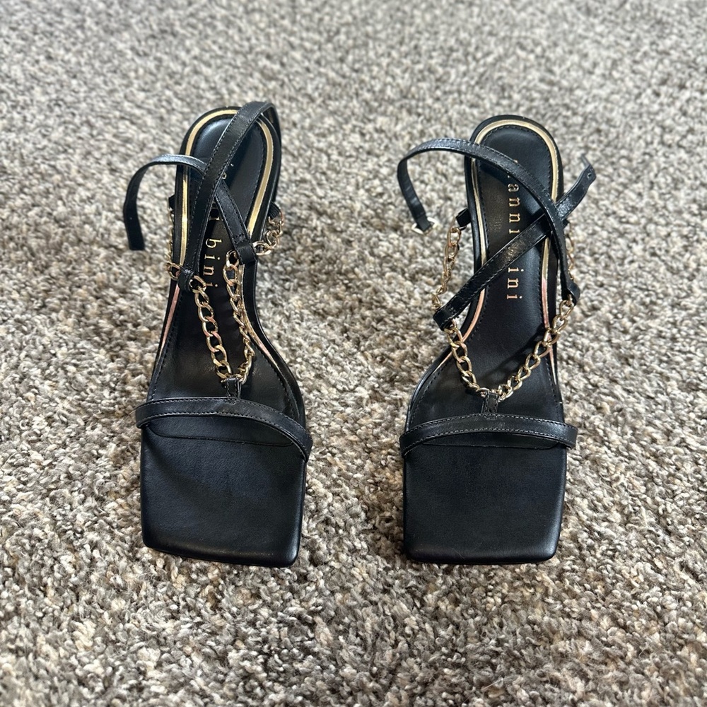 Gianni Bini Lukkah Chain Square Stiletto Heeled Sandal Black